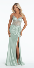 Strapless Rhinestone Stretch Satin Corset Column Dress