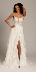 Embellished Corset Tiered Tulle Dress with Side Slit
