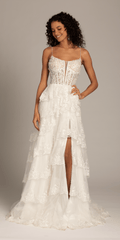 Embellished Corset Tiered Tulle Dress with Side Slit
