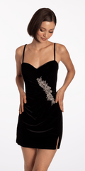 Sweetheart Velvet Bodycon Dress with Rhinestone Applique