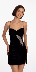 Sweetheart Velvet Bodycon Dress with Rhinestone Applique