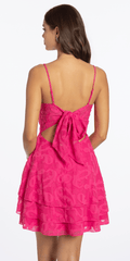 Jacquard Triple Tier Square Neck Tie Back Fit and Flare Dress