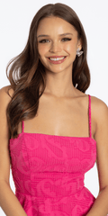 Jacquard Triple Tier Square Neck Tie Back Fit and Flare Dress
