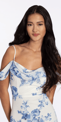 Floral Print Chiffon Off the Shoulder High Low Dress