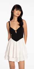 Two Tone Sweetheart Scuba Tiered Fit and Flare Dress