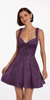 Iridescent Glitter Tank Corset Skater Dress with Pockets