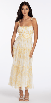 Mesh Scoop Neck Ruffle Tiered Maxi Dress with Shoulder Ties