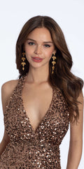 Sequin Halter Tie Back Column Dress