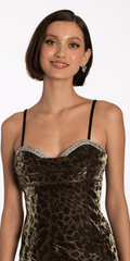 Cheetah Print Foil Sweetheart Bodycon Dress with Stone Detail