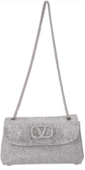 Rhinestone-1/2 Flap Handbag with Chain Link Strap