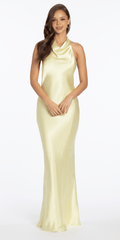 Satin Tie Back Halter Column Dress