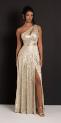 Foil Jacquard One Shoulder A Line Dress with Keyhole