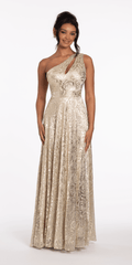 Foil Jacquard One Shoulder A Line Dress with Keyhole