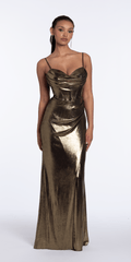 Foil Sweetheart Drape Corset Column Dress with Ruching