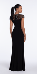Beaded Illusion Cap Sleeve Jersey Column Dress