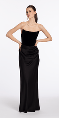 Strapless Velvet Corset Satin Column Dress with Ruching