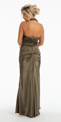Satin Asymmetrical Neck Blouson Column Dress with Back Ruching