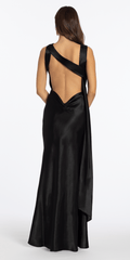Satin Cowl Neck Open Back Column Dress