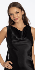 Satin Cowl Neck Open Back Column Dress