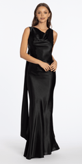 Satin Cowl Neck Open Back Column Dress