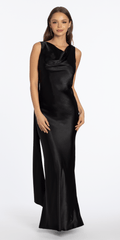 Satin Cowl Neck Open Back Column Dress