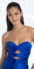 Strapless Satin Sweetheart Trumpet Dress with Peek-a-Boo Bodice and Heat Set Stones