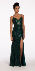 Sweetheart Sequin Floral Lace Corset Column Dress
