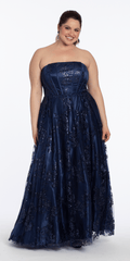 Strapless Glitter Mesh Corset Ballgown