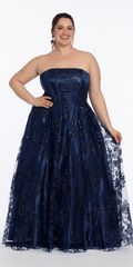 Strapless Glitter Mesh Corset Ballgown