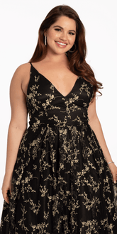 Glitter Plunging Lace Up Back Ballgown