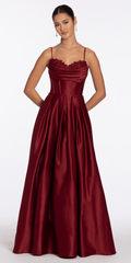 Satin Embroidered Sweetheart Corset Ballgown with Pockets