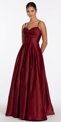 Satin Embroidered Sweetheart Corset Ballgown with Pockets