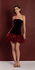 Strapless Velvet Bodycon Dress with Satin Bubble Hem