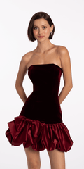 Strapless Velvet Bodycon Dress with Satin Bubble Hem