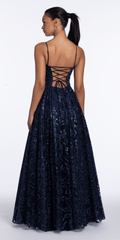 Ribbon Sequin Square Neck Corset Ballgown