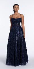 Ribbon Sequin Square Neck Corset Ballgown