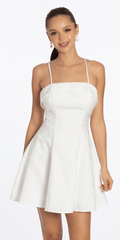 Floral Jacquard Foldover Square Neck Skater Dress