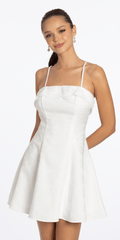 Floral Jacquard Foldover Square Neck Skater Dress