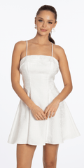 Floral Jacquard Foldover Square Neck Skater Dress