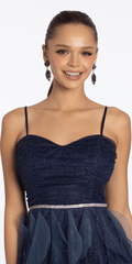 Strappy Back Ombre Glitter Mesh A Line Dress with Rhinestone Detail