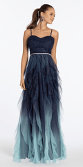 Strappy Back Ombre Glitter Mesh A Line Dress with Rhinestone Detail