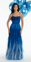 Ombre Glitter Mesh Corset Column Dress with Tendrils