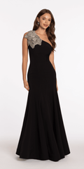Jersey One Shoulder Mermaid Dress with Beaded Floral Applique