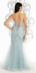 3D Floral Mesh Strappy Back Mermaid Dress with Godets