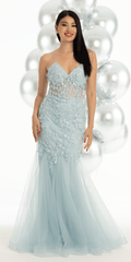 3D Floral Mesh Strappy Back Mermaid Dress with Godets