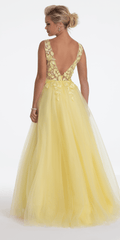 Deep V Back 3 D Floral Tulle Ballgown