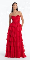 Strapless Beaded Chiffon Corset Tiered Ballgown