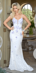 Sweetheart Lace Plunge Trumpet Dress with Floral Appliques