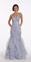 Floral Embellished Strapless Mermaid Dress with Horsehair Godets