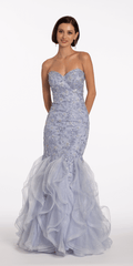 Floral Embellished Strapless Mermaid Dress with Horsehair Godets